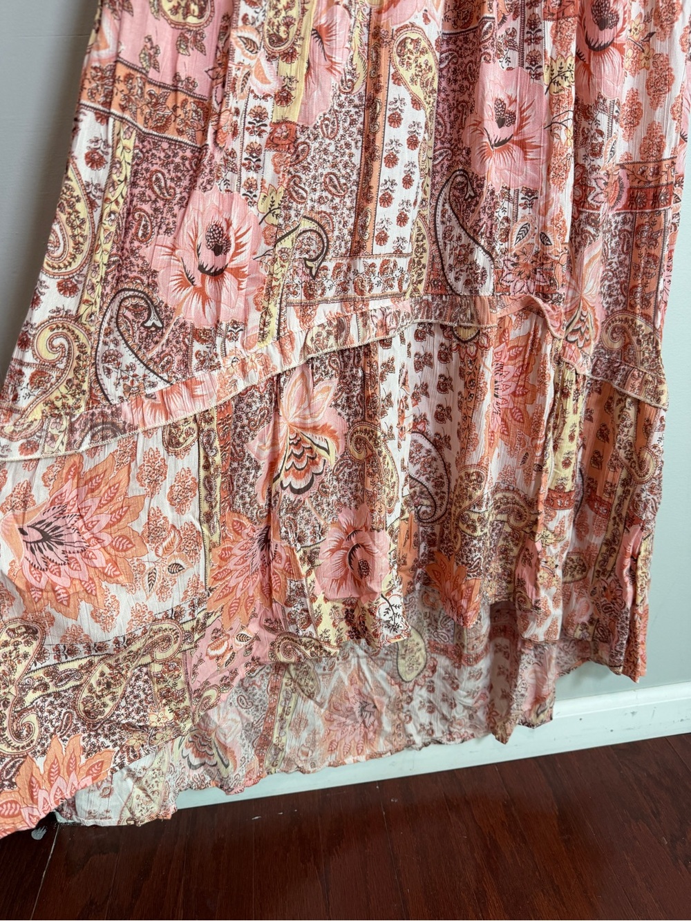 Angie Boho Pink Paisley High Low Maxi Dress Romantic Cottagecore Festival LARGE - Picture 7 of 14
